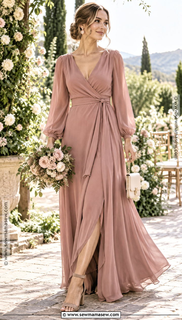 Dusty Rose Wrap Bridesmaid Dress - 20 autumn wedding dress bridesmaid ideas