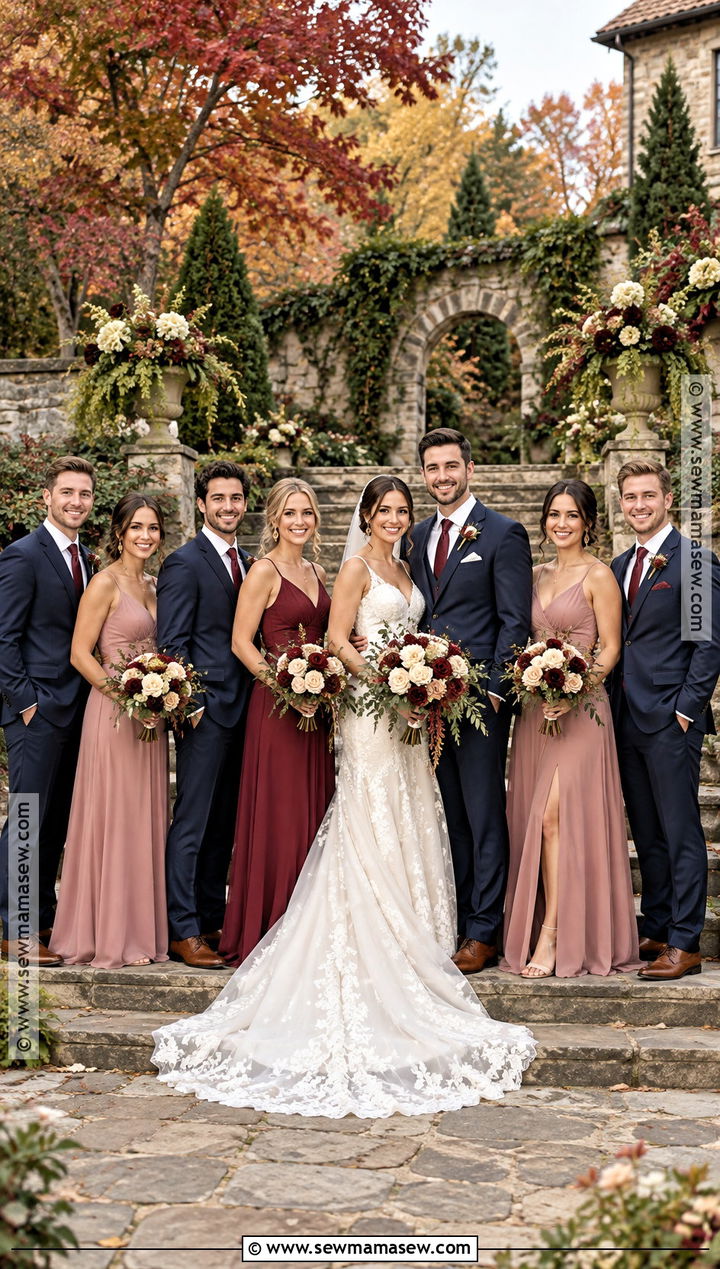 Dusty Rose and Burgundy Wedding Party Attire - 15 wedding party attire color schemes fall ideas