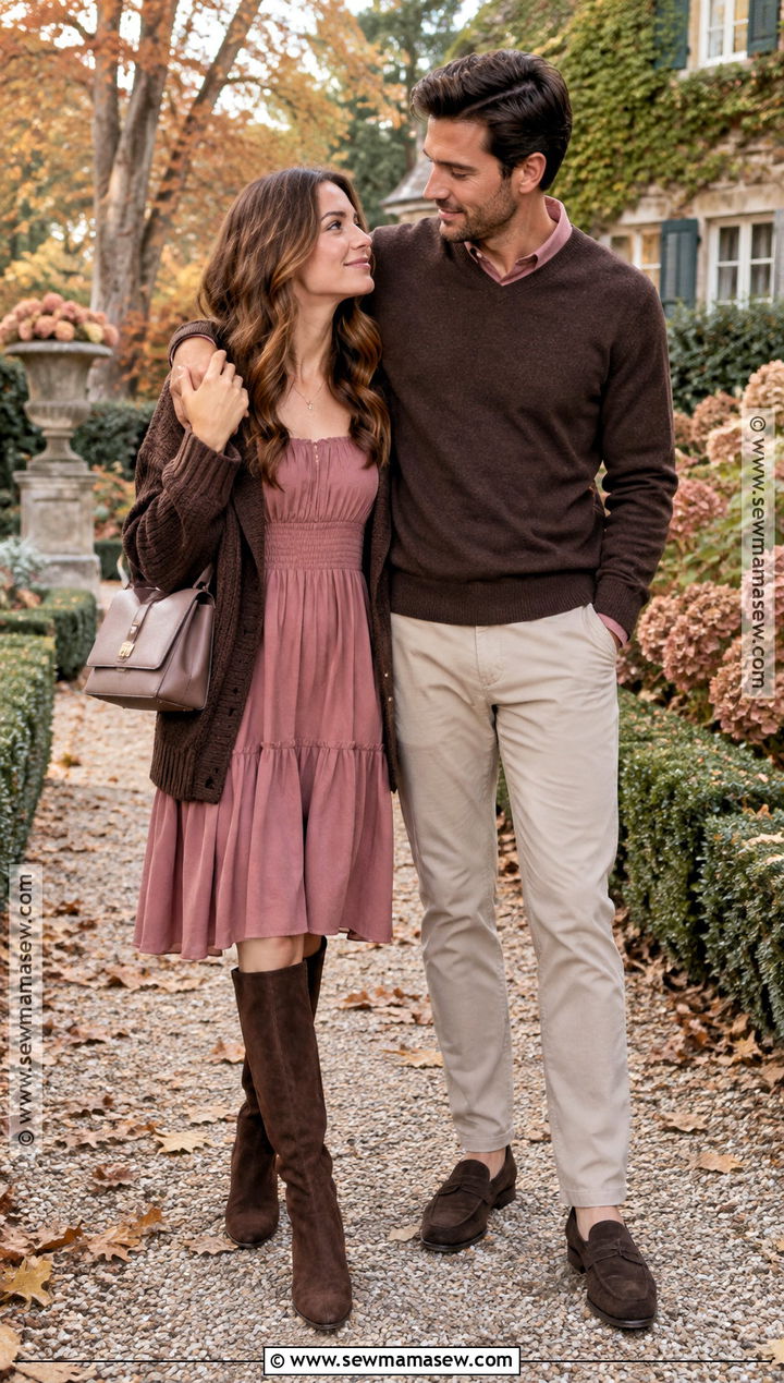 Dusty Rose and Chocolate Fall Couple Photo Outfits - 15 Fall Couple Photo Outfits Color Combos