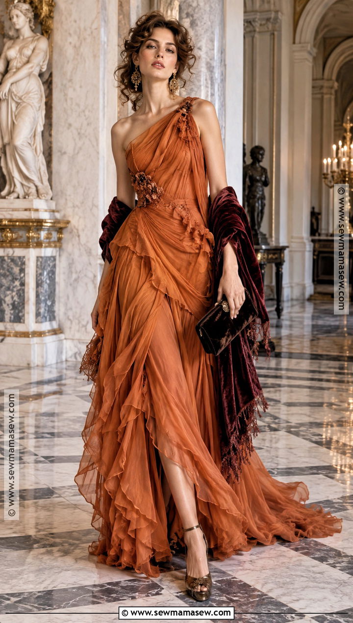 Dusty Tangerine Chiffon Gown Outfit - 15 John Galliano Fall 2007 Ready-To-Wear Ideas