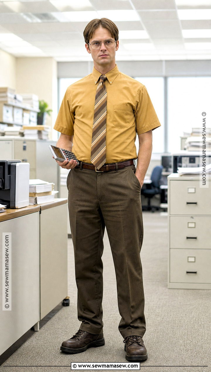 Dwight Schrute Costume With Mustard Shirt - 30 The Office Halloween Costumes