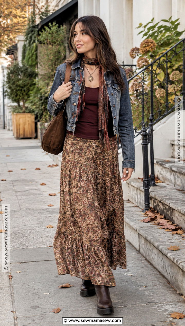 Early 2000s Denim Jacket And Maxi Skirt Outfit - 25 early 2000s fall outfits