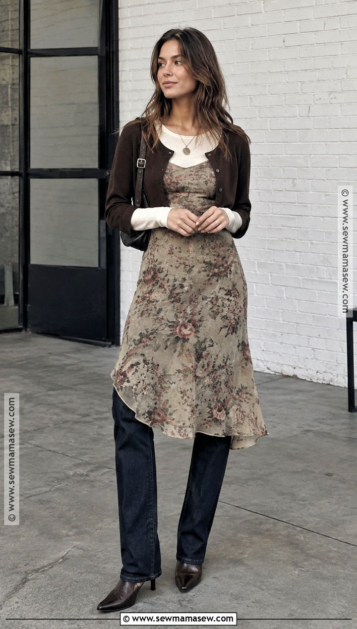 Early 2000s Dress Over Jeans Outfit - 25 early 2000s fall outfits