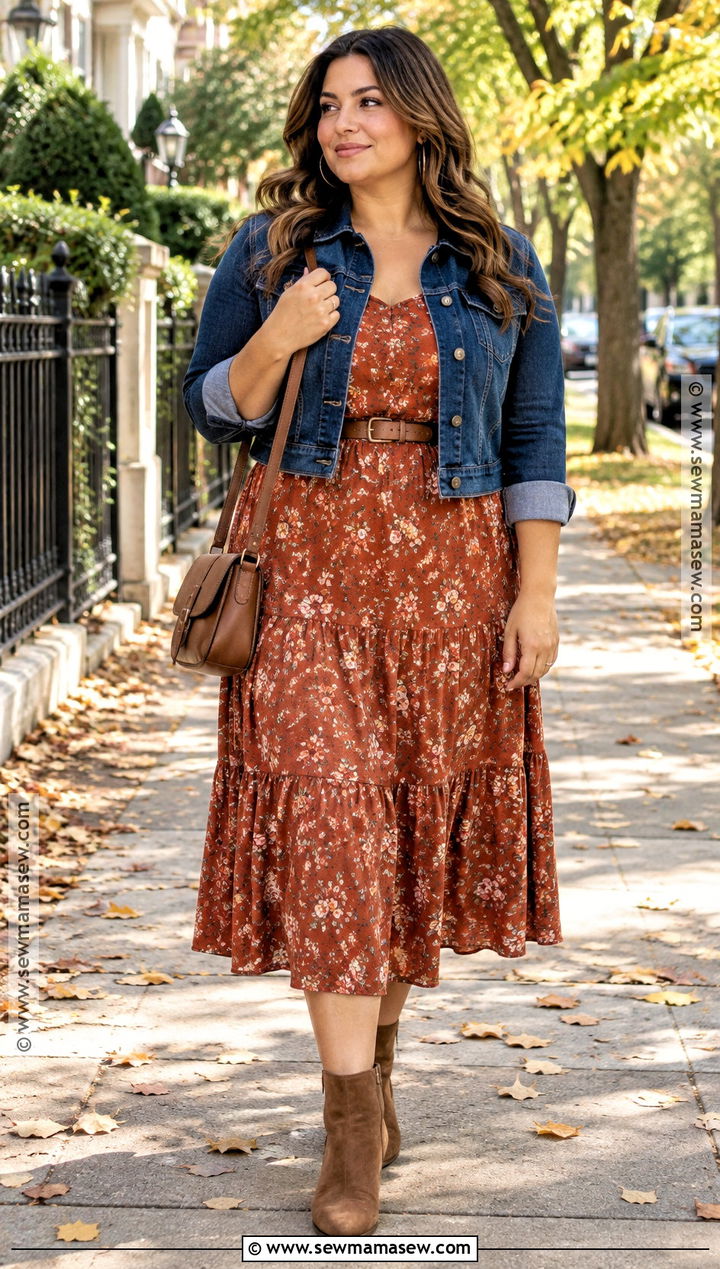 Early Fall Denim Jacket And Midi Dress Outfit - 25 early fall fashion ideas