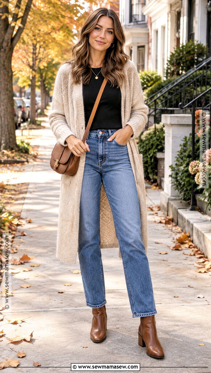 Early Fall Long Cardigan And Jeans Outfit - 25 early fall outfit ideas