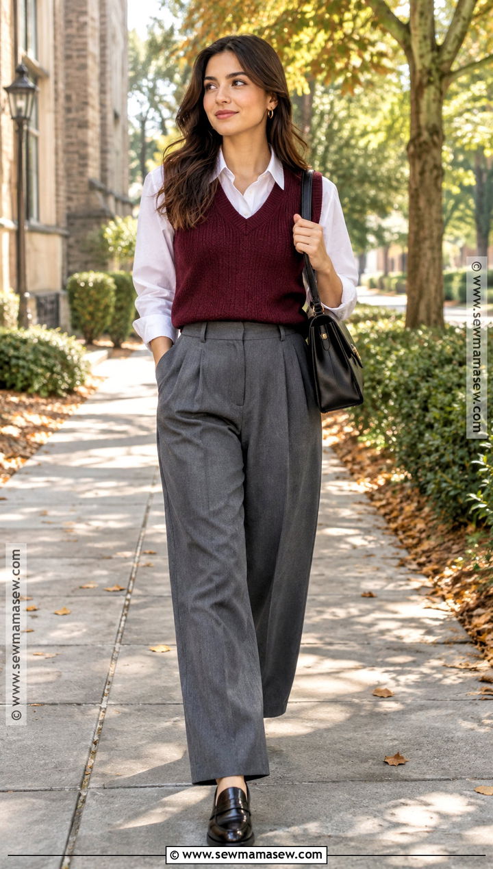 Early Fall Outfit With A Sweater Vest And Pleated Trousers - 15 early fall 2026 outfits