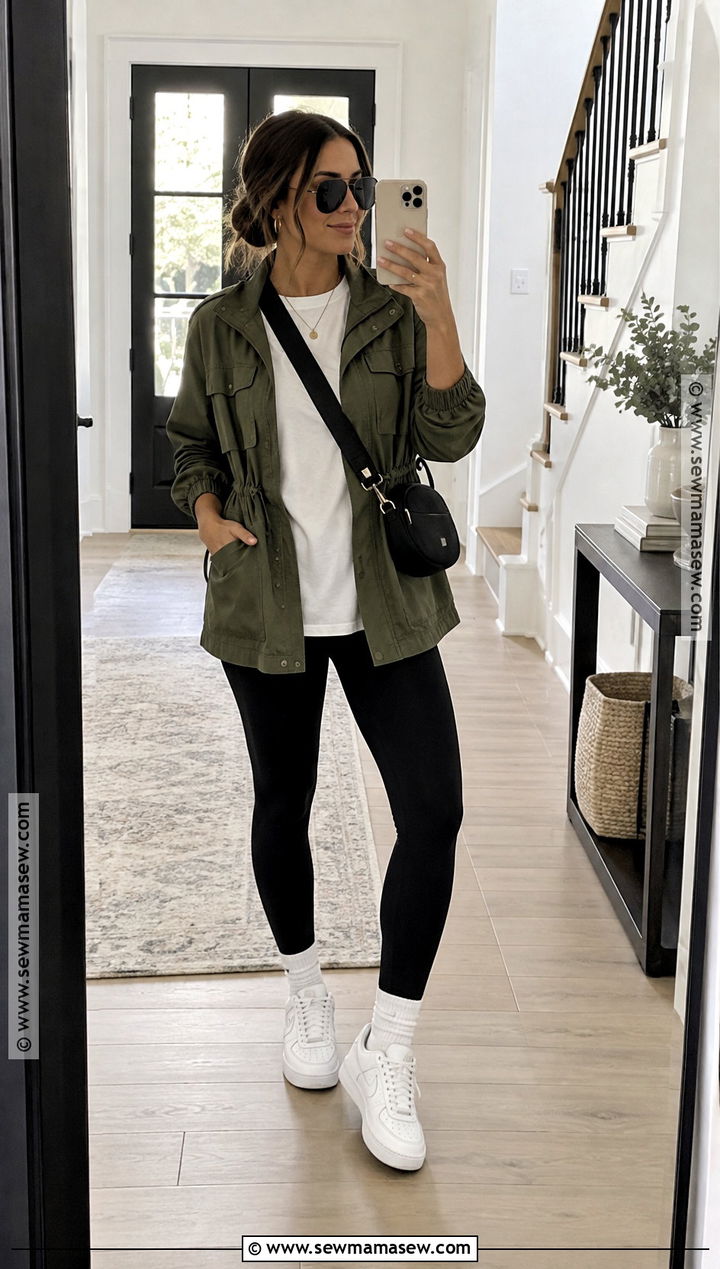Early Fall Outfit With A Utility Jacket And Black Leggings - 15 early fall 2026 outfits