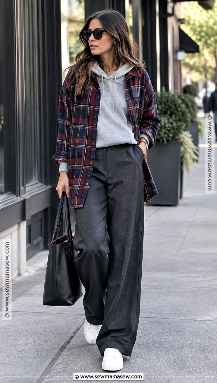 Early Fall Plaid Shirt And Tailored Trousers Outfit - 25 early fall fashion ideas