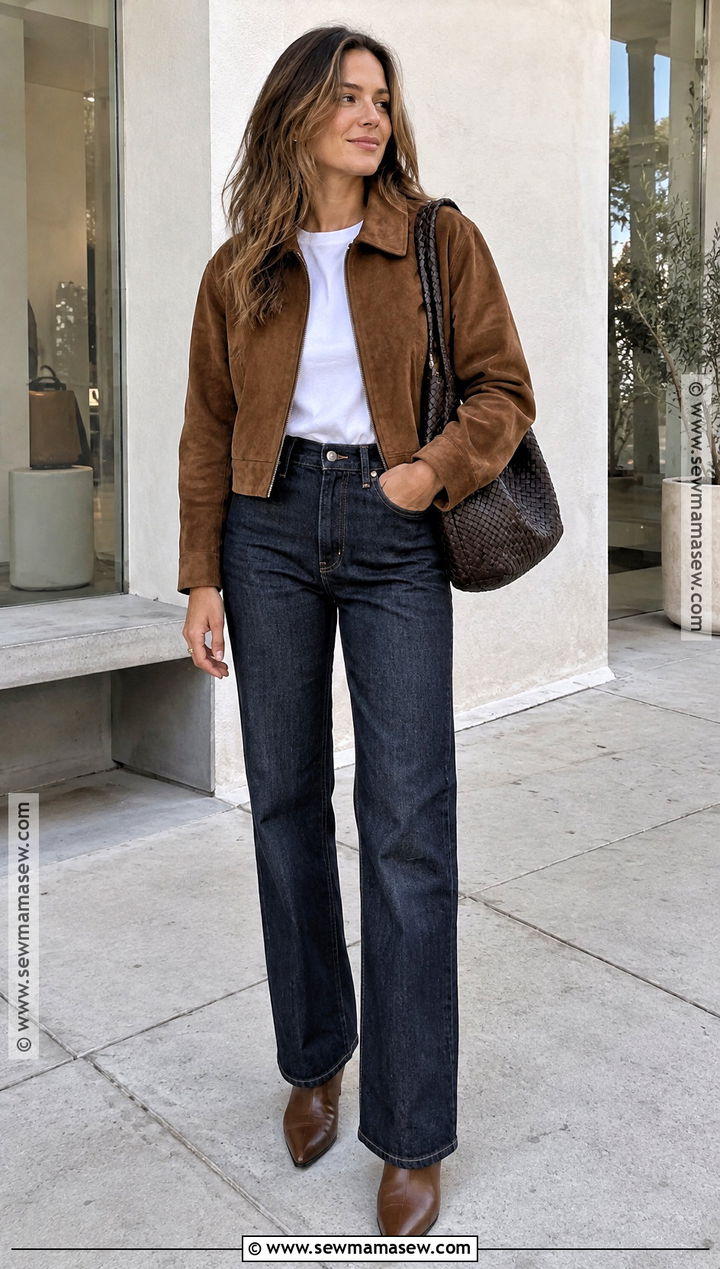 Early Fall Suede Jacket And Dark Jeans Outfit - 25 early fall fashion ideas