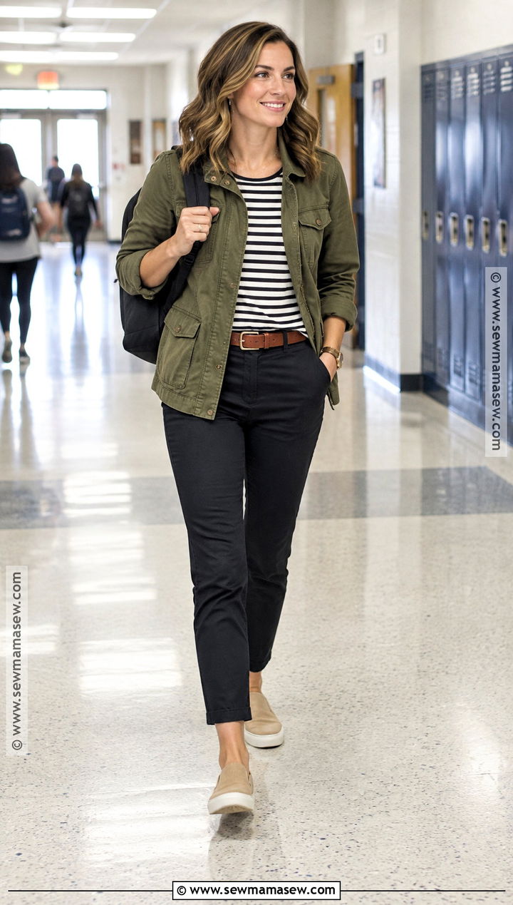 Early Fall Teacher Outfit With Utility Jacket And Ankle Pants - 20 early fall teacher outfits