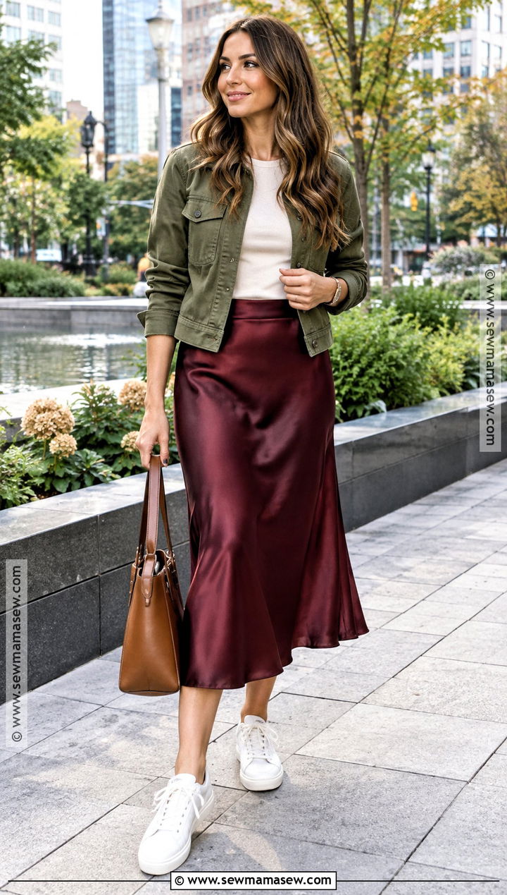 Early Fall Utility Jacket And Satin Skirt Outfit - 25 early fall fashion ideas