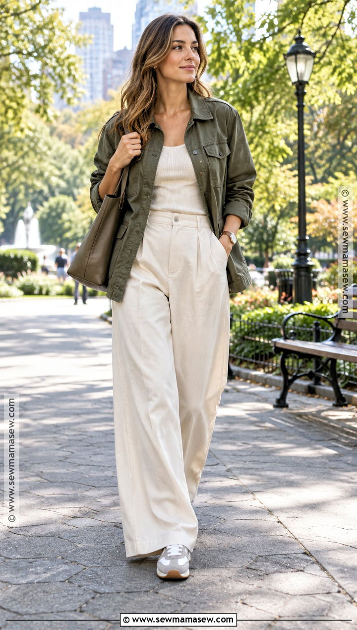 Early Fall Utility Jacket And Wide Leg Pants Outfit - 20 Cute Early Fall Outfits