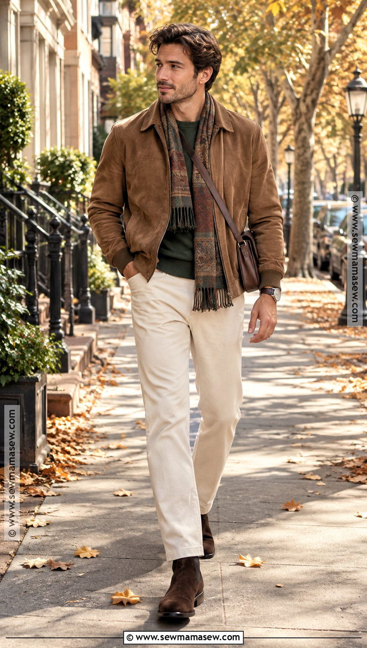Earth Tone Autumn Outfit With Suede Jacket - 20 autumn outfits aesthetic for men