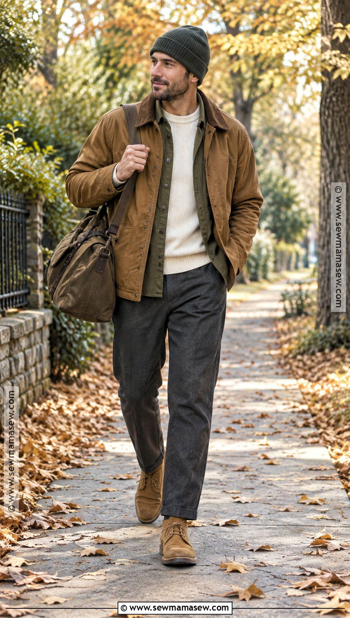 Earth Tone Layered Autumn Outfit - 25 autumn outfits men casual