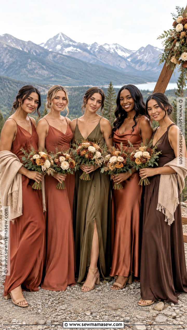 Earth Tone Mismatched Bridesmaid Dress Look - 15 Fall Mountain Bridesmaid Dresses