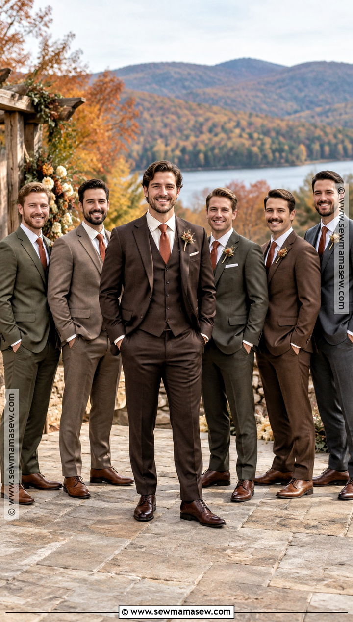 Earth Tone Mismatched Fall Wedding Suits - 15 fall mens wedding attire groom & groomsmen suits ideas