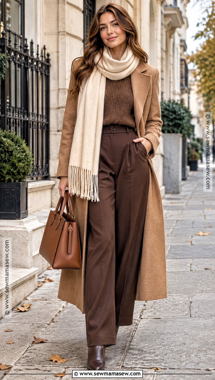Earthy Camel Coat And Monochrome Brown Outfit - 15 earthy girl fall outfits