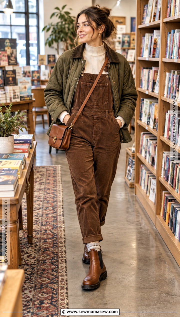 Earthy Cream Sweater And Brown Overalls Outfit - 15 earthy girl fall outfits