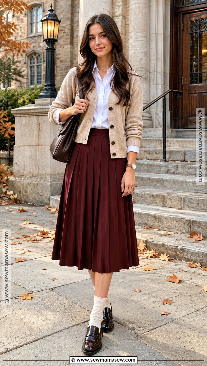East Coast Fall Cardigan And Pleated Skirt Outfit - 25 east coast fall outfits