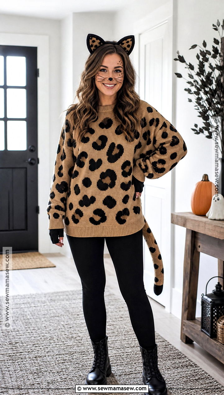 Easy Cheetah Costume With Black Leggings - 30 cheetah print halloween costume ideas