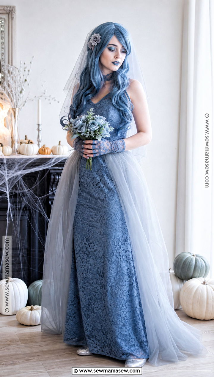 Easy Corpse Bride Costume With Blue Dress - 50 corpse bride costume ideas