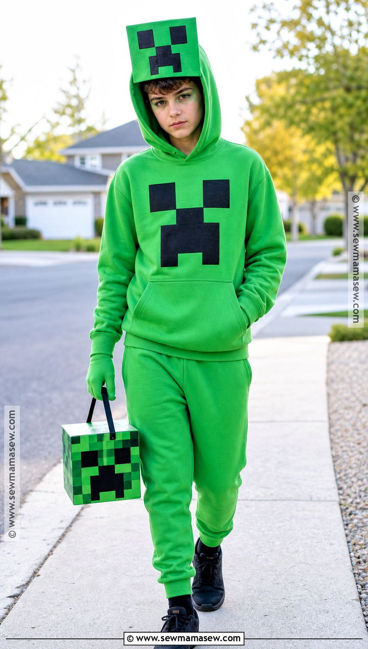 Easy Creeper Costume With Green Hoodie - 30 creeper costume ideas