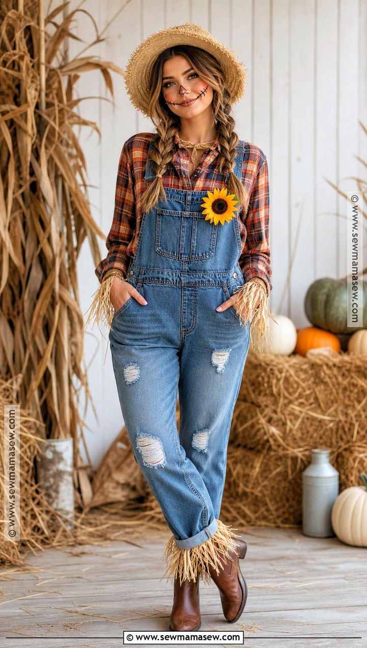 Easy Scarecrow Costume With Overalls - 30 simple halloween costume ideas for women