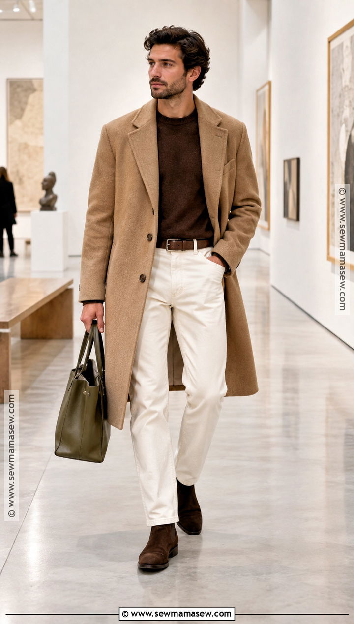 Ecru Jeans With Camel Overcoat - 15 Autumn Pants for Men