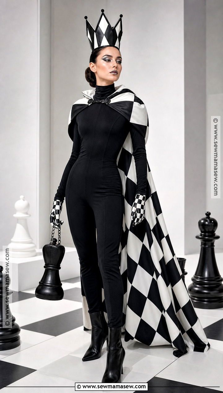 Edgy Chess Queen Costume With Checkered Cape - 30 edgy halloween costume ideas