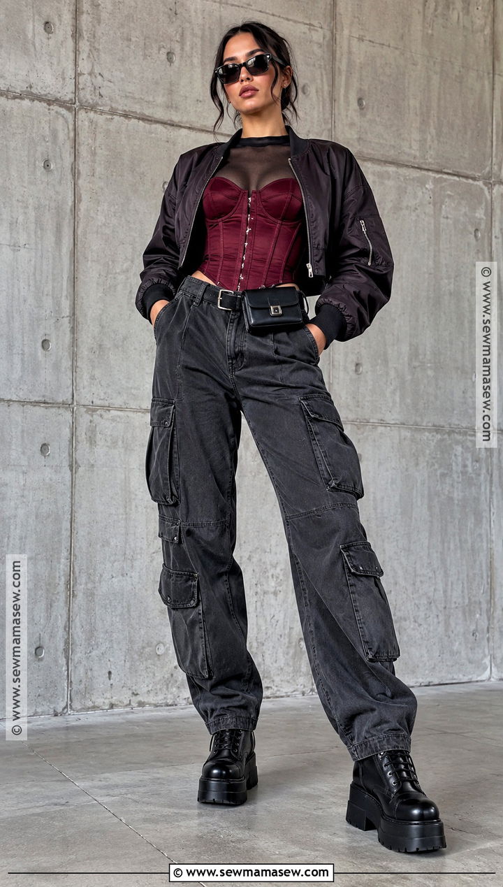 Edgy Corset Top and Cargo Pants Autumn Outfit - 20 Edgy Autumn Outfits