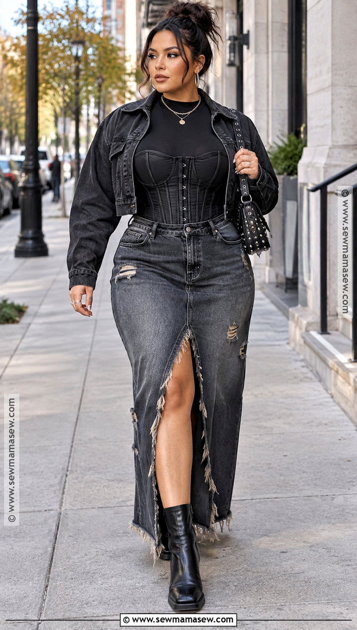 Edgy Fall 2023 Distressed Denim Maxi Skirt Outfit - 15 Fall 2026 Fashion Trends Edgy
