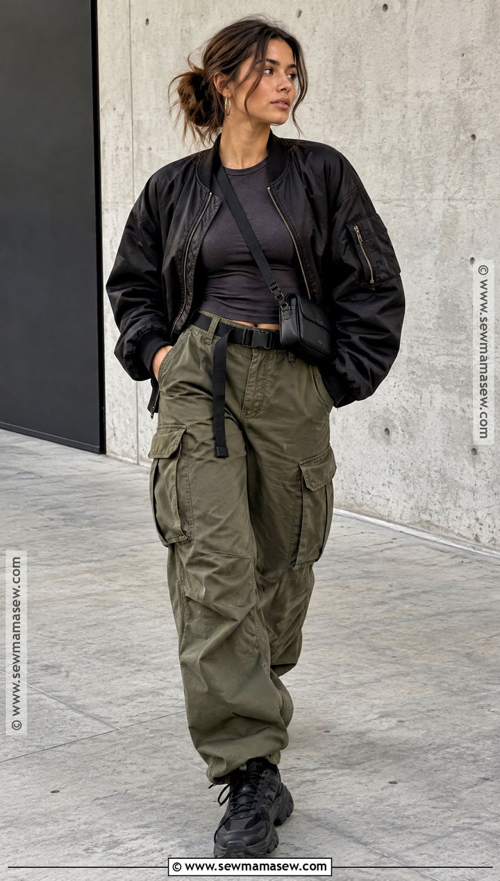 Edgy Fall Bomber Jacket And Cargo Pants Outfit - 20 fall outfits edgy