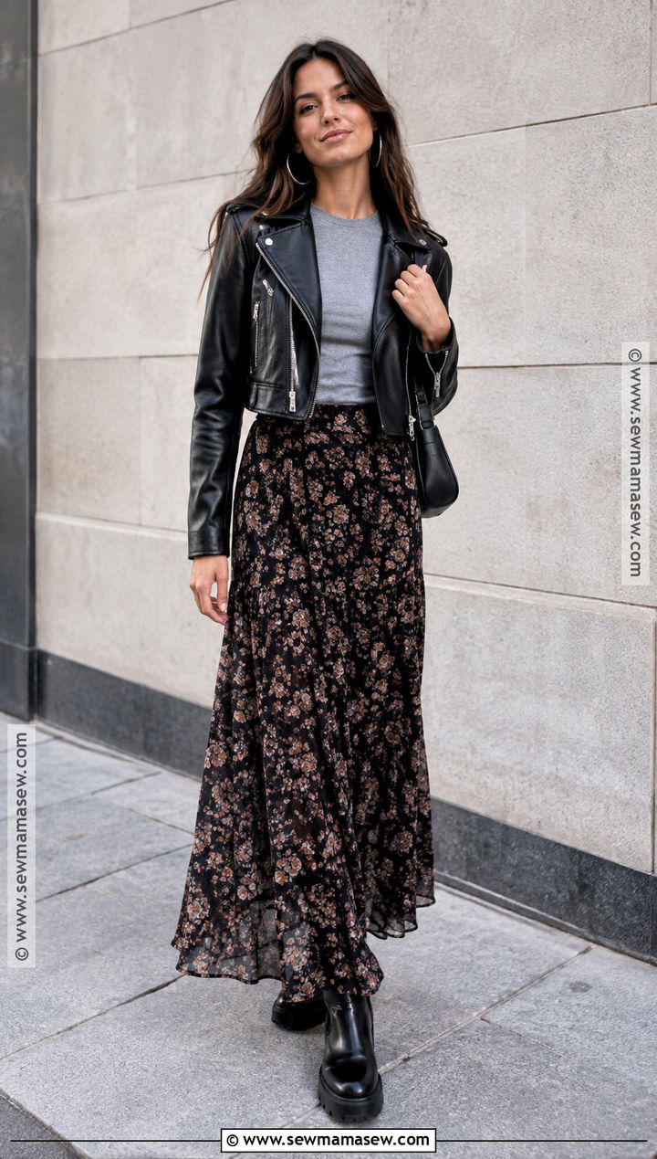 Edgy Fall Outfit With Moto Jacket And Maxi Skirt - 15 25 Year Old Fall Fashion Ideas for Women