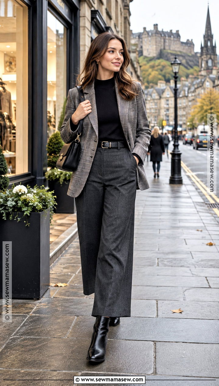 Edinburgh October Blazer And Wide Leg Trousers Outfit - 15 edinburgh october outfit ideas