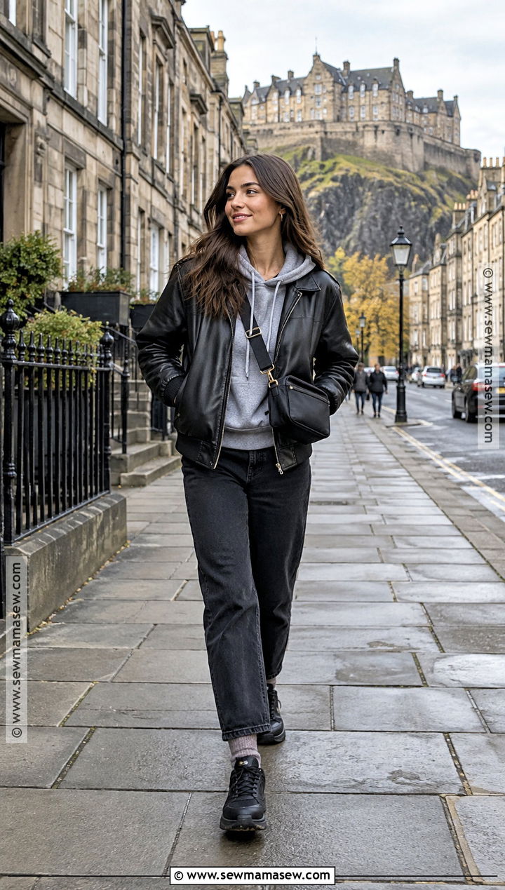 Edinburgh October Leather Jacket And Hoodie Outfit - 15 edinburgh october outfit ideas