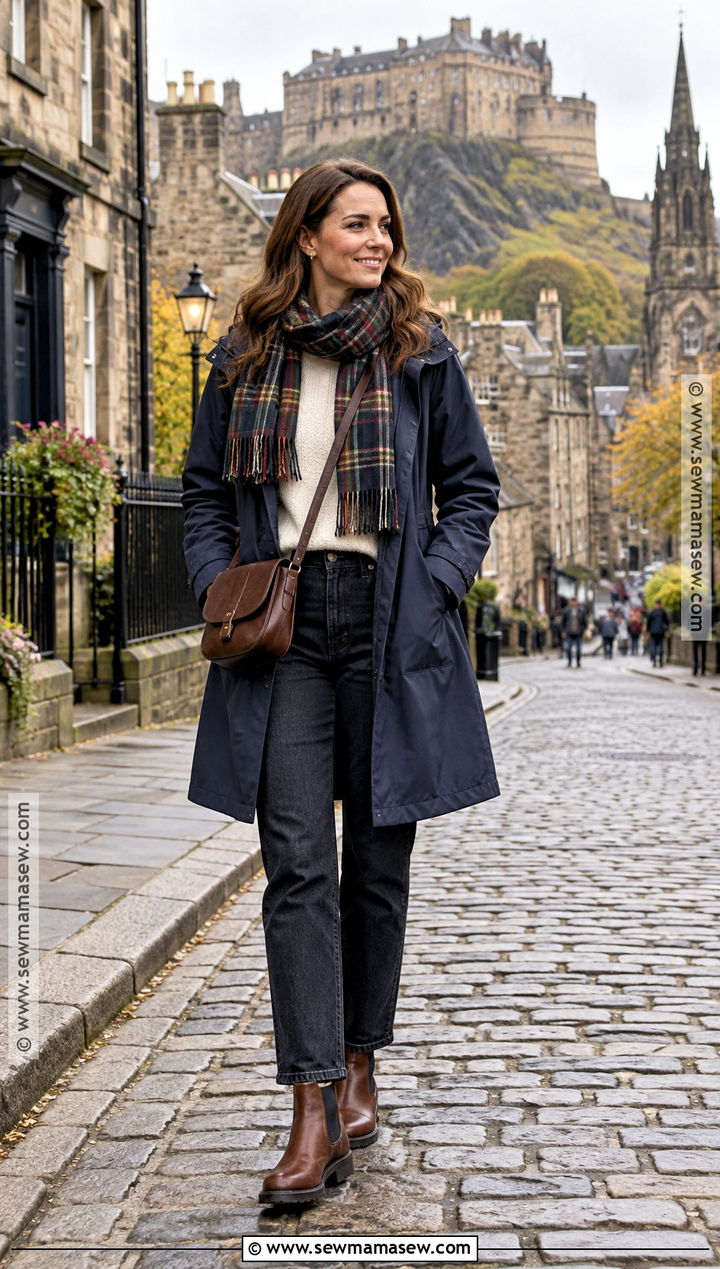 Edinburgh October Outfit With Raincoat And Jeans - 15 scotland travel outfits october