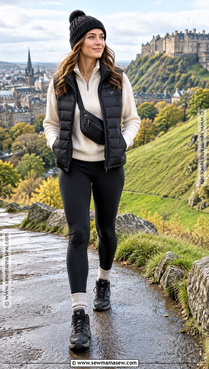 Edinburgh October Puffer Vest And Leggings Outfit - 15 edinburgh october outfit ideas