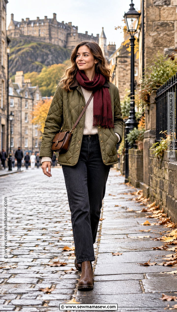 Edinburgh October Quilted Jacket And Straight Leg Jeans Outfit - 15 edinburgh october outfit ideas