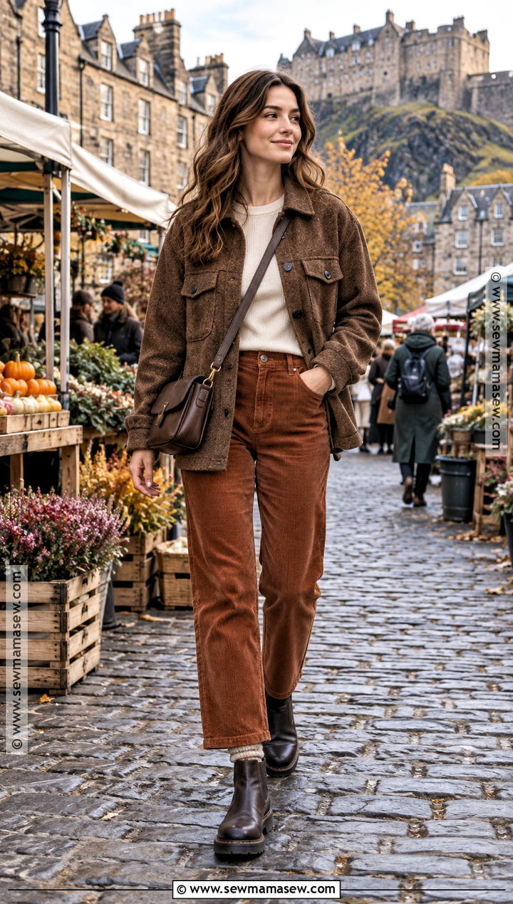 Edinburgh October Shacket And Corduroy Pants Outfit - 15 edinburgh october outfit ideas