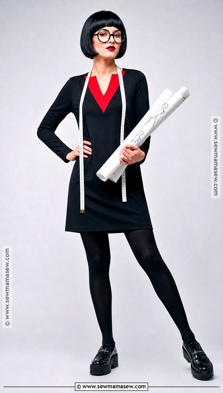 Edna Mode Costume With Red V Neck Dress - 30 Edna Costume Ideas