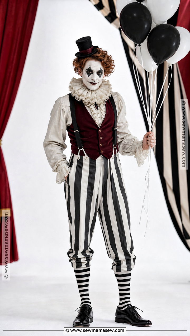 Eerie Circus Clown Costume With Striped Trousers - 35 spooky halloween costumes