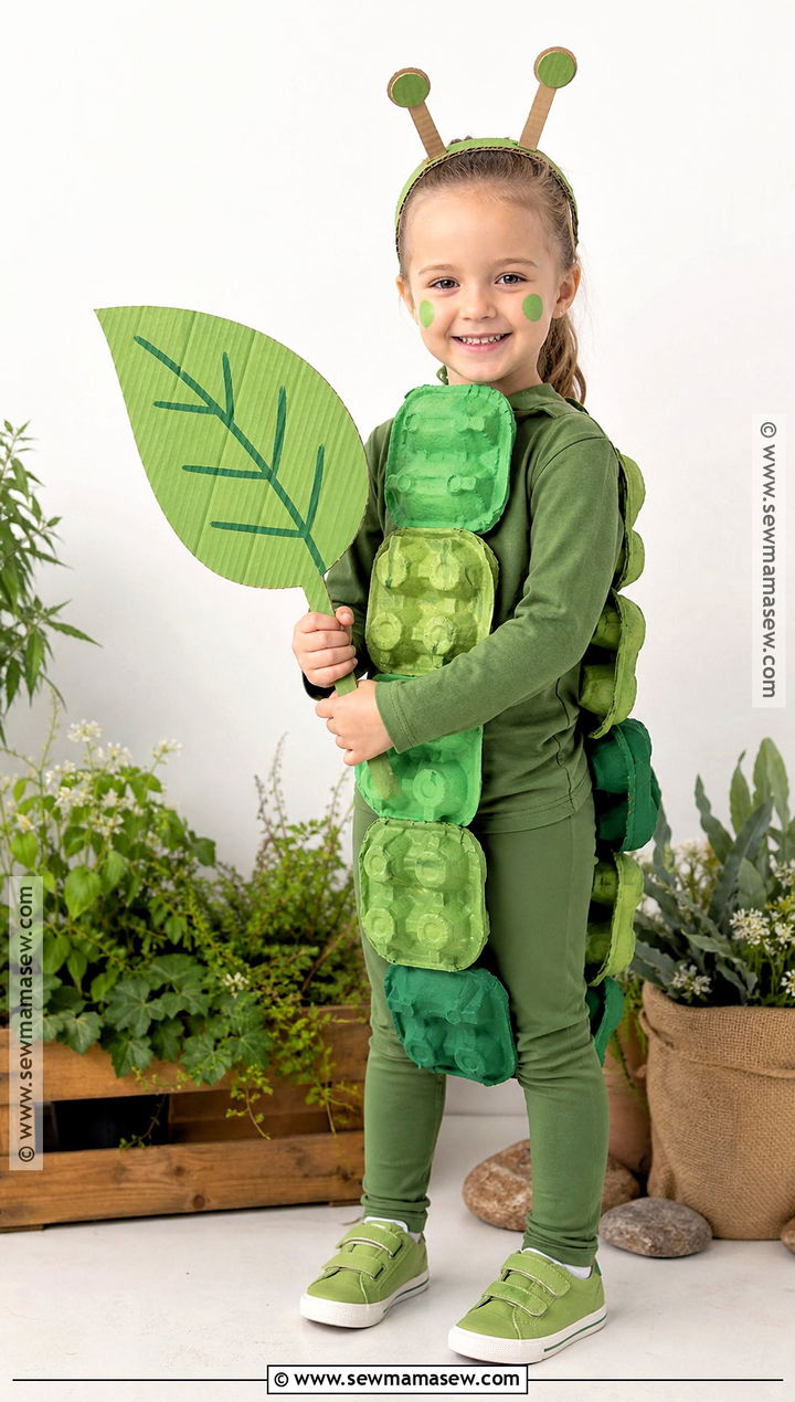 Egg Carton Caterpillar Costume - 35 recycled costumes for kids
