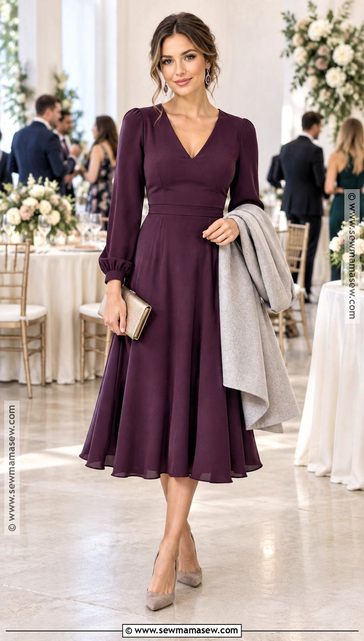 Eggplant A Line Wedding Guest Dress - 15 Fall Winter Wedding Dresses