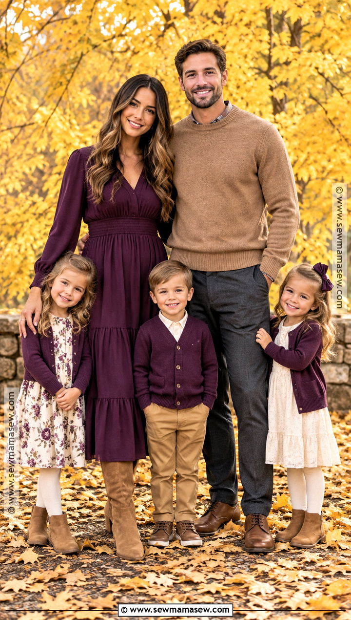 Eggplant And Camel Fall Family Outfit - 20 Fall Photoshoot Family Outfits