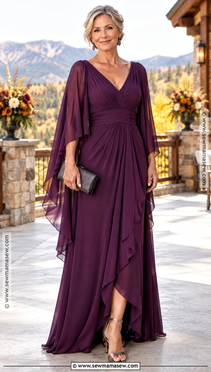 Eggplant Kimono Sleeve Mother Of The Bride Dress - 15 Fall Mother Of The Bride Dresses Bohemian