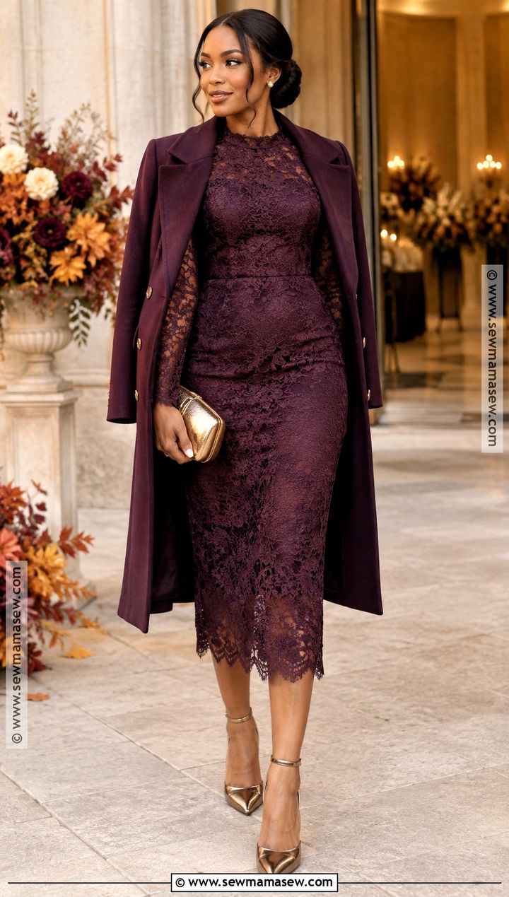 Eggplant Lace Fall Wedding Guest Outfit - 15 fall wedding guest outfit ideas for black women