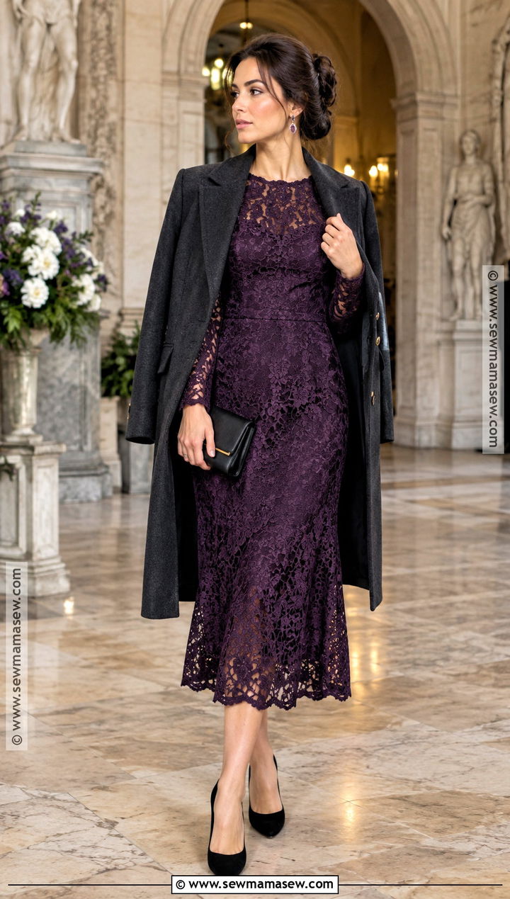 Eggplant Lace November Wedding Outfit - 15 November Wedding Outfits