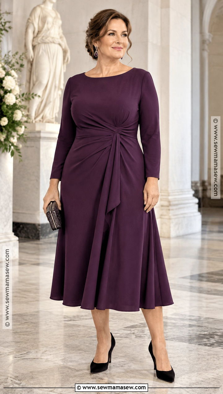 Eggplant Long Sleeve Plus Size Mother of the Bride Dress - 20 mother of the bride dresses plus size fall