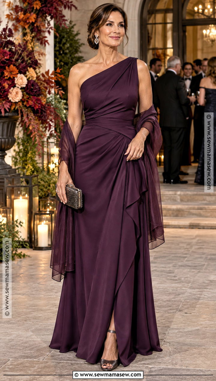Eggplant One Shoulder Mother Of The Bride Gown - 20 Mother Of The Bride Dresses Fall Wedding