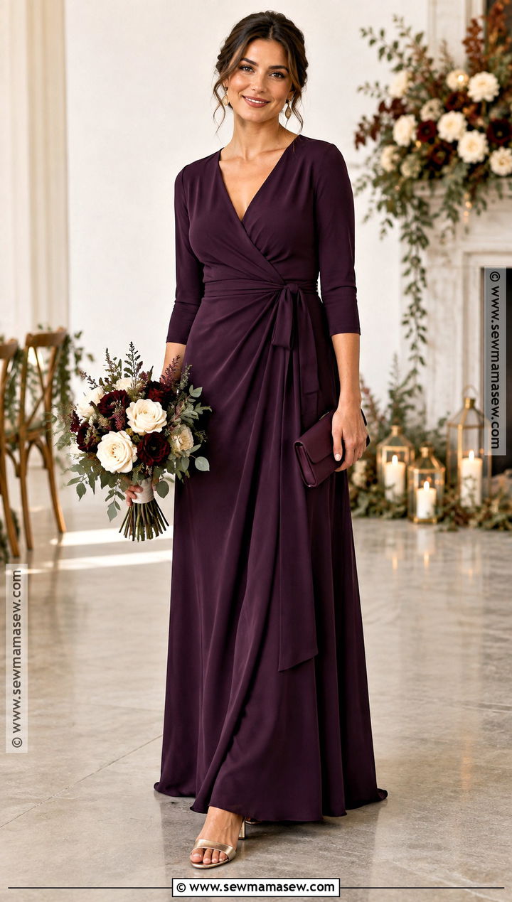 Eggplant Wrap Bridesmaid Dress With Metallic Flats - 15 fall bridesmaid dresses mismatched jewel tones